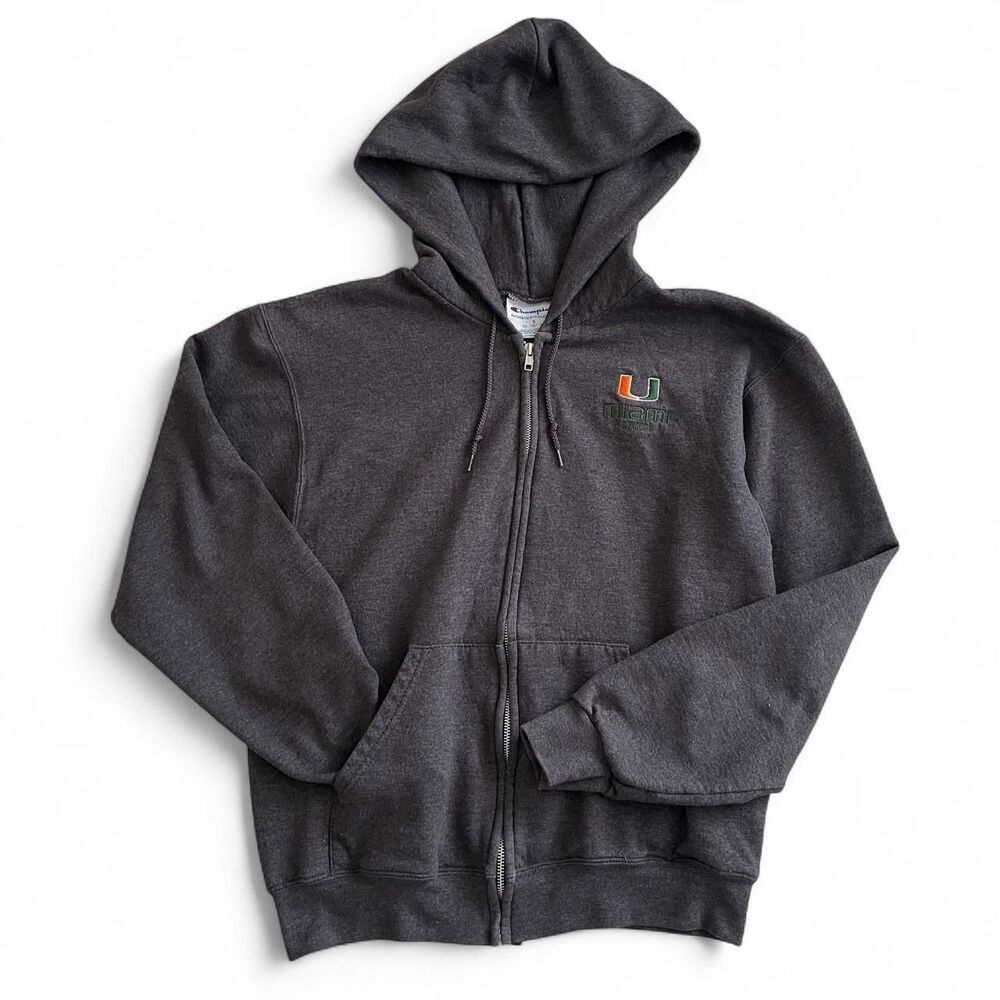 Champion University Miami Law School Gray Hoodie S Football Hurricanes Zip Up